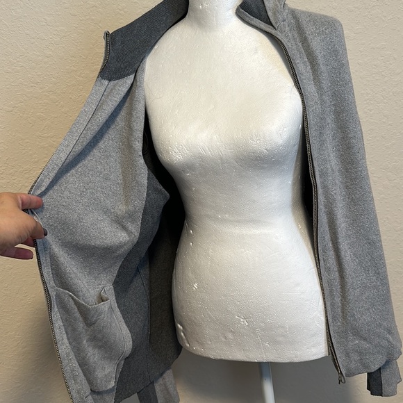 Rachel Zoe sweater Large gray color block zip front hooded jacket - Picture 6 of 10